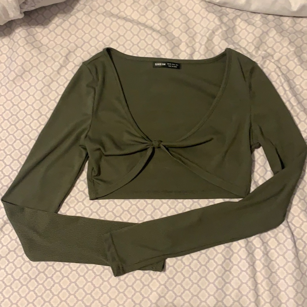 Dark Green long sleeve crop top